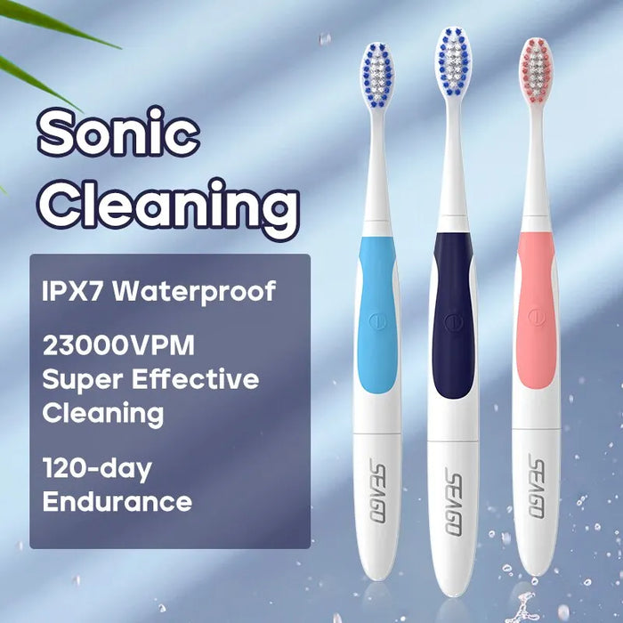 Travel Electric Toothbrush 2 Brush Heads Waterproof Ipx7 Slim Portable Adult Brush