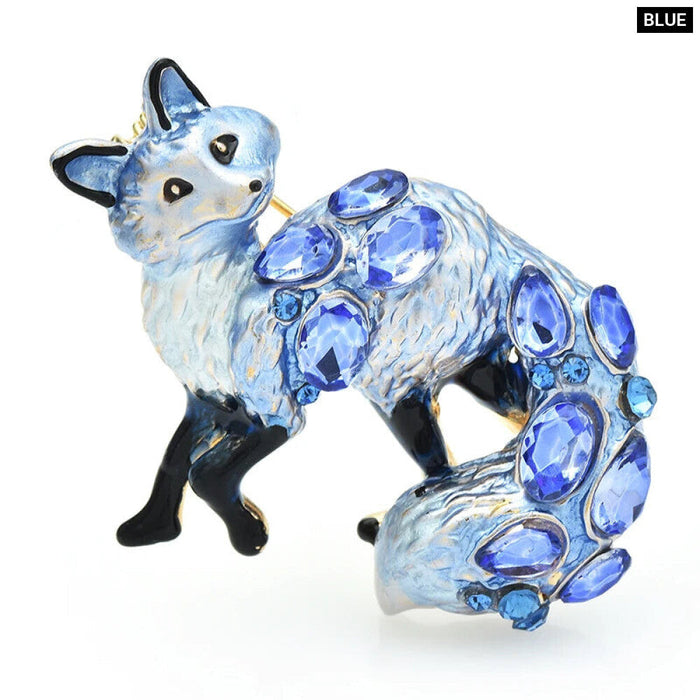 Enamel Crystal Fox Brooch Animal Pin