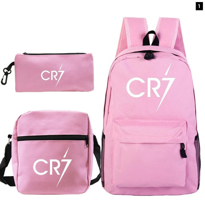 Unisex Football Ronaldo Cr7 3Pcs/Set Laptop School Bag For Kids