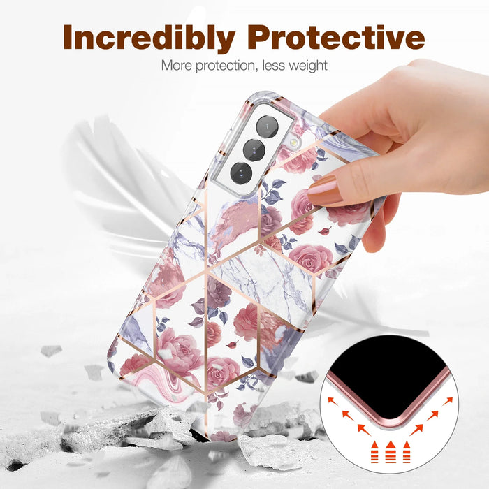 Samsung Galaxy S21 Rugged Glitter Marble Case With Screen Protector