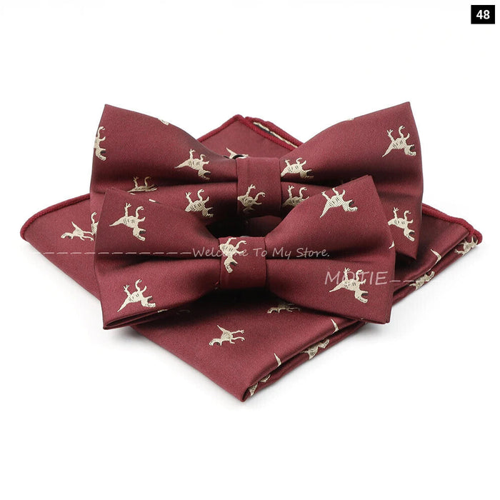 Cartoon Insect Bowtie Set Red Floral Brooches For Men