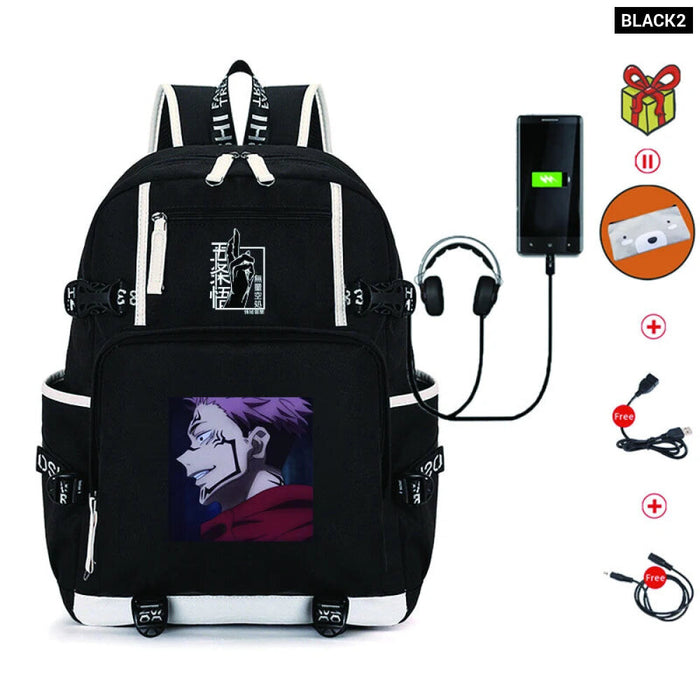 Unisex Anime Jujutsu Kaisen School Multifunction USB Charging Backpack