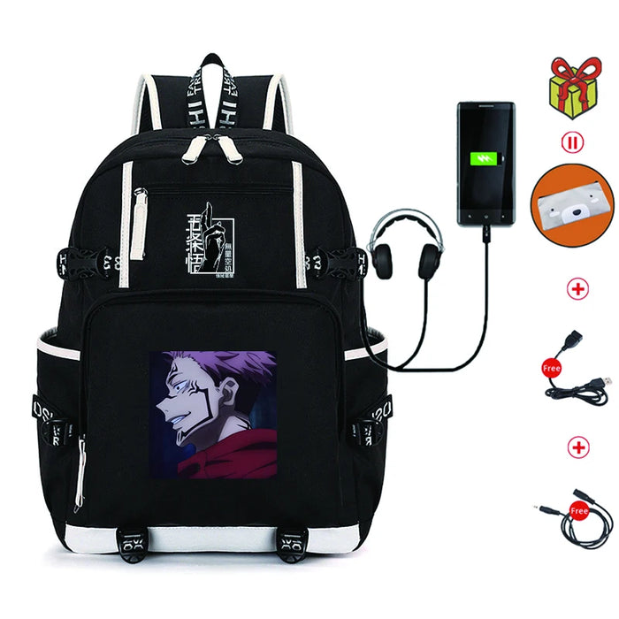 Unisex Anime Jujutsu Kaisen School Multifunction USB Charging Backpack