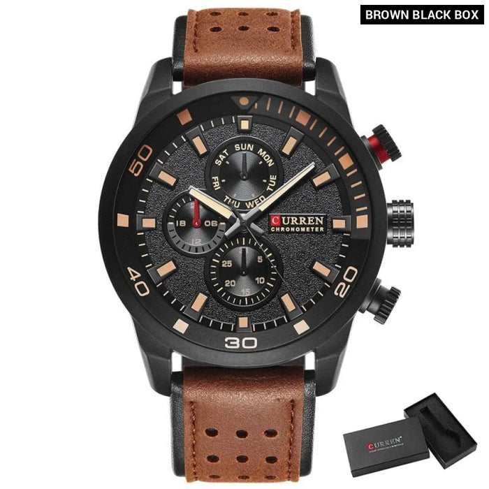 Casual Wrist Watch Analog Military Sports Men Watch Leather Strap Quartz Male Clock