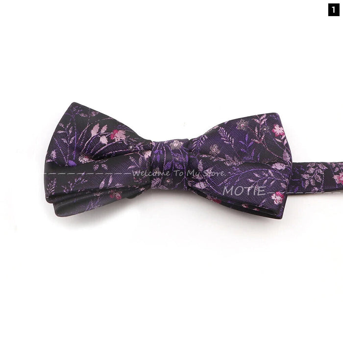 Floral Bowtie For Men Red Polyester Wedding Party Accessory