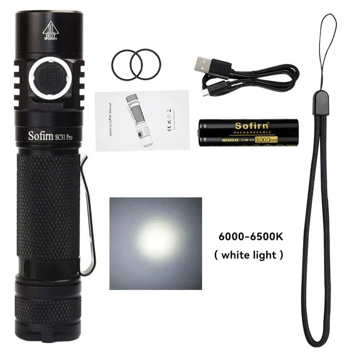 Sofirn Sc31 Pro Led Flashlight Rechargeable 18650 Torch With Usb C 2000Lm Anduril Outdoor Collection