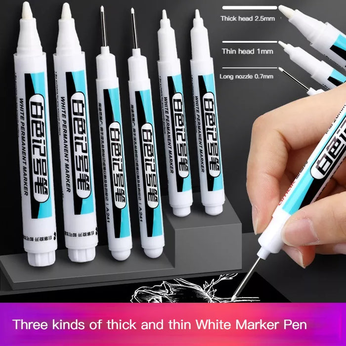 White Permanent Paint Pen Set For Multiple Surfaces 0.7Mm Tip