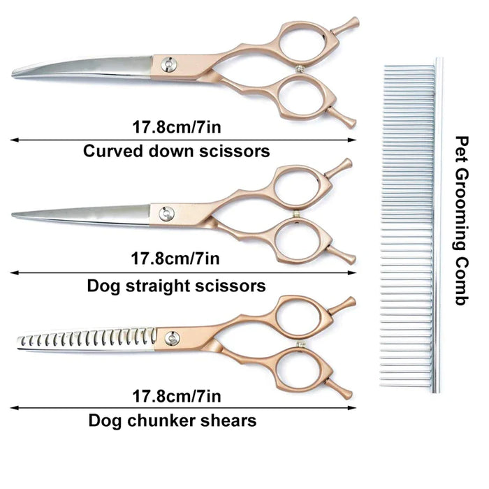 Pet Grooming Scissors Set Stainless Steel Straight Curved And Chunker Shears With Comb