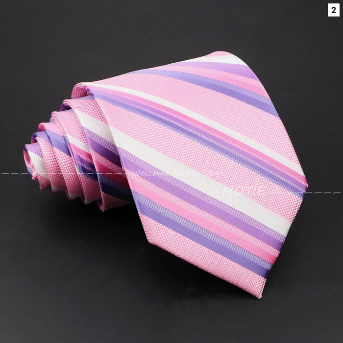 Mens Pink Purple Striped Tie For Business Weddings And Daily Wear