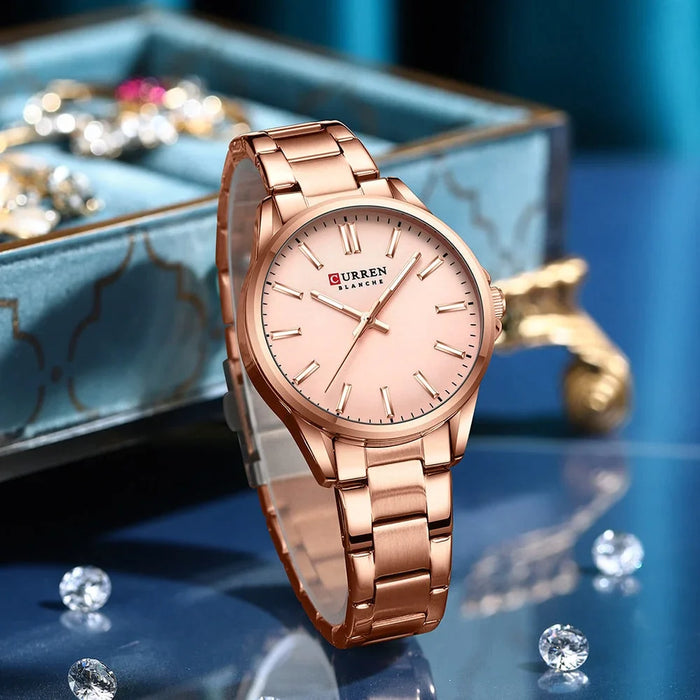 Simple Elegant Stainless Steel Quartz Wristwatches With Luminous Hands For Women