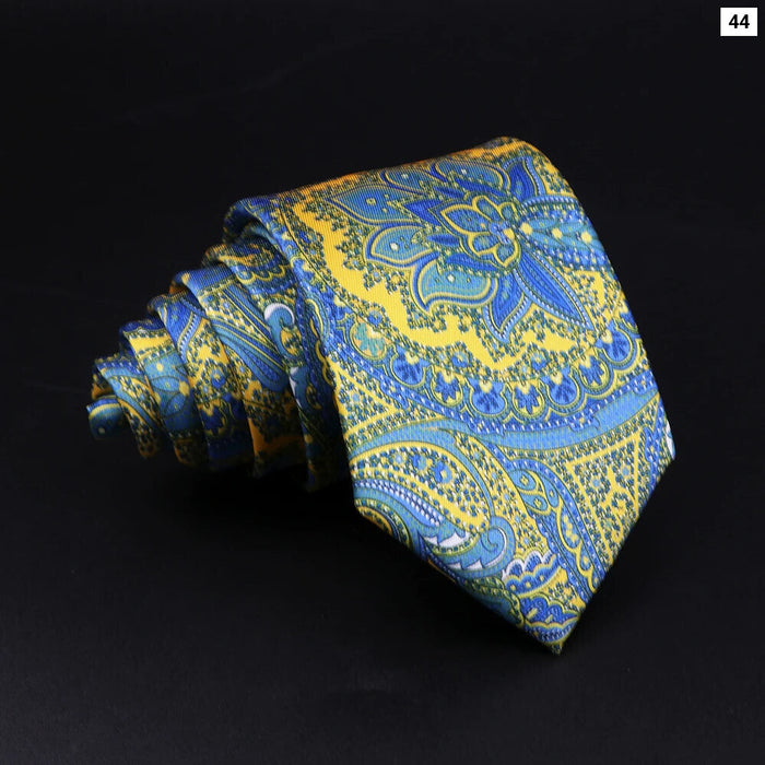 Mens Silk Tie 7.5Cm Blue Paisley Floral For Weddings And Work