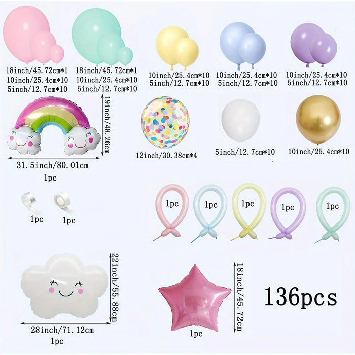 136Pcs Macaron Coloured White Cloud Balloon Arch Set For Birthdays Baptisms And General Celebrations Without Electricity