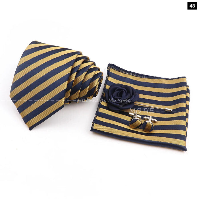 Blue Striped Tie Set For Weddings And Parties