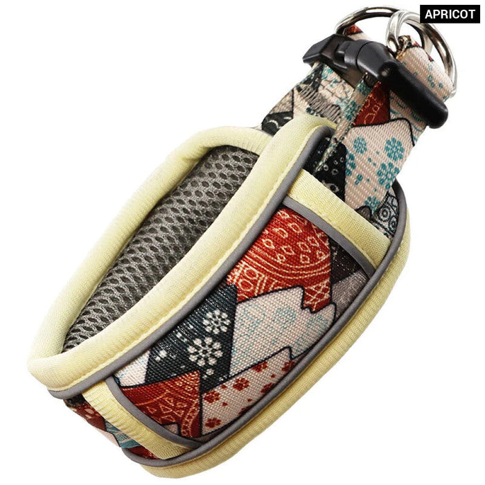 Fashionable Dog Collar Wide Neck Strong Breathable Dual D Rings Padded Printed Quick Release Buckle