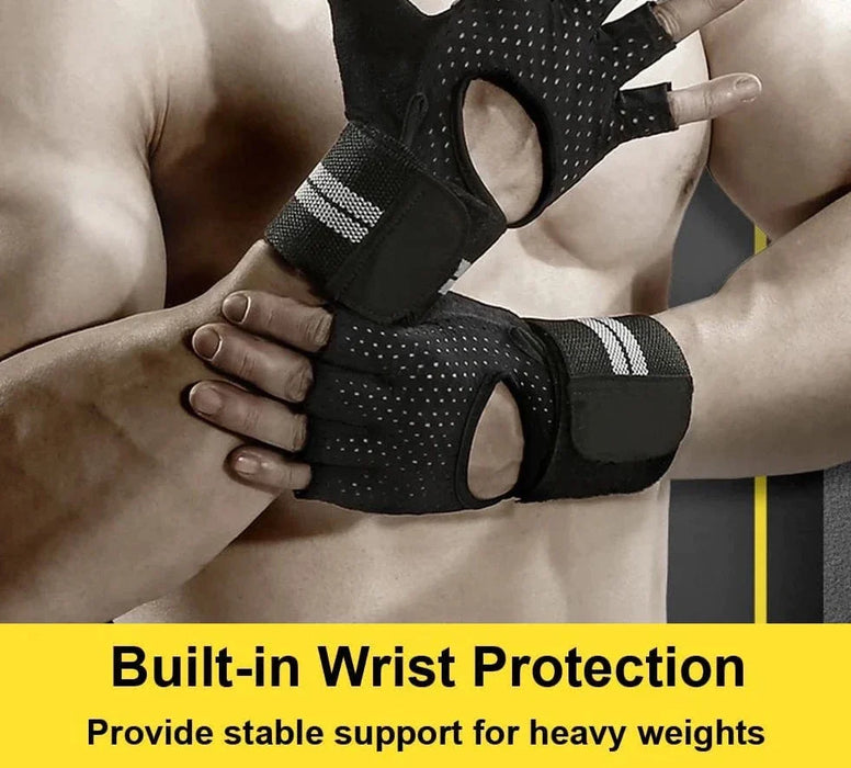 1 Pair Weight Lifting Workout Gloves With Wrist Wraps For Gym Training Hanging