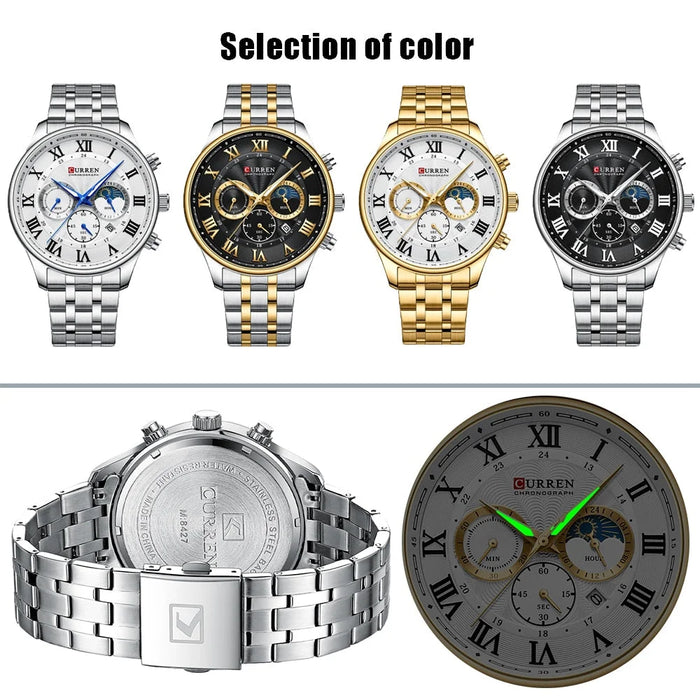 Fashion Sports Chronograph Wristwatches For Men Stainless Steel Strap Watches With Auto Date