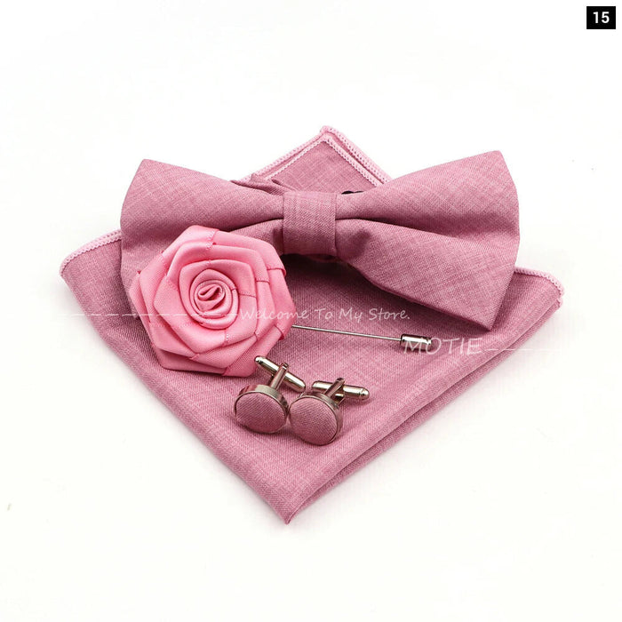 Design Cotton Handkerchief Set Adult And Kids Butterfly Bowtie Cufflink Brooch Party Suit Accessories