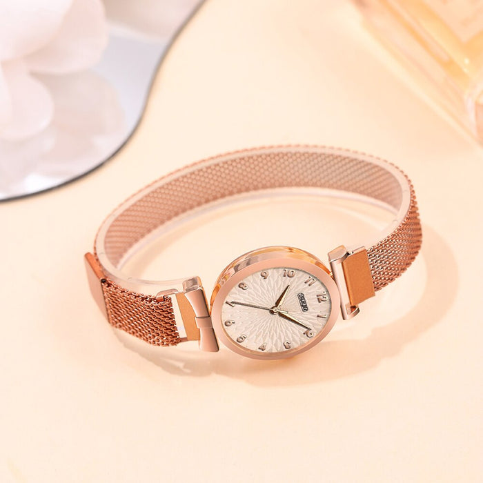 2Pcs Set Fashion Women Bracelet Quartz Watches Women Magnetic Watch Ladies Sports Dress Rose Gold Wrist Watch