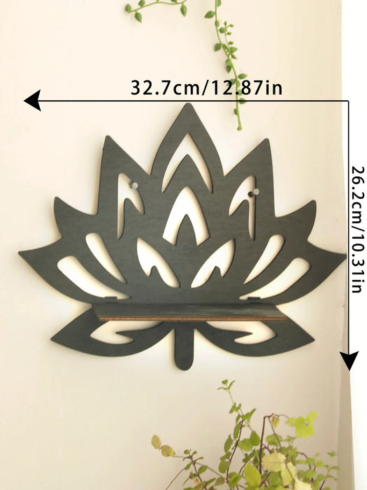 Boho Lotus Wood Shelf For Wall Decor