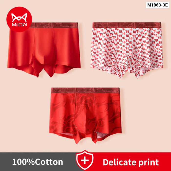 3 Piece Mens Red Print Boxers