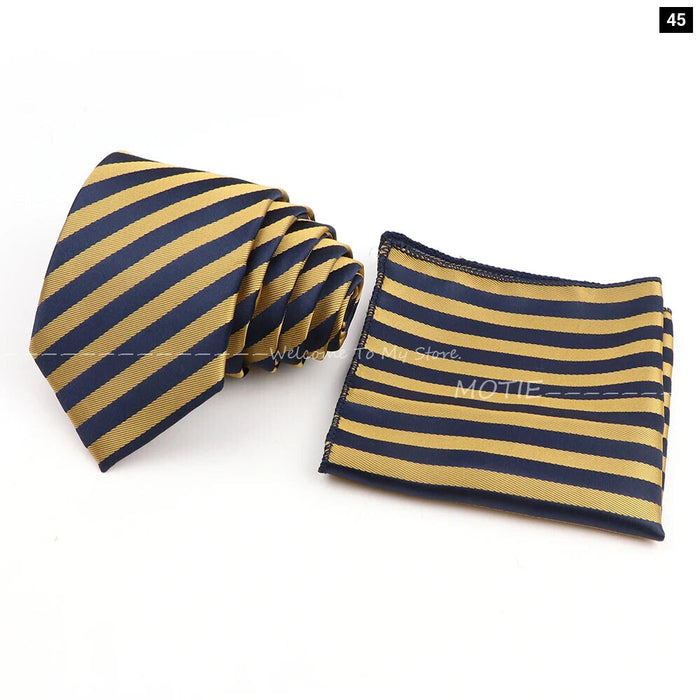 Blue Striped Tie Set For Weddings And Parties