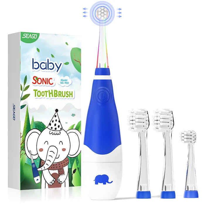 Led Kids Electric Toothbrush Waterproof Sonic Brush Replaceable Heads