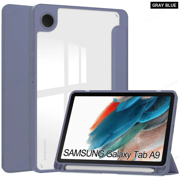 For Samsung Galaxy Tab A9 8.7 Inch S9 Plus 11" Pencil Holder Shockproof Acylic Transparent Back Tablet Case