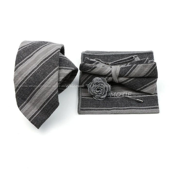 Classic Cotton Striped Necktie Set For Groom Business Or Wedding