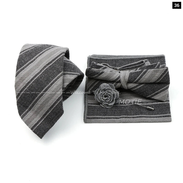 Classic Cotton Striped Necktie Set For Groom Business Or Wedding