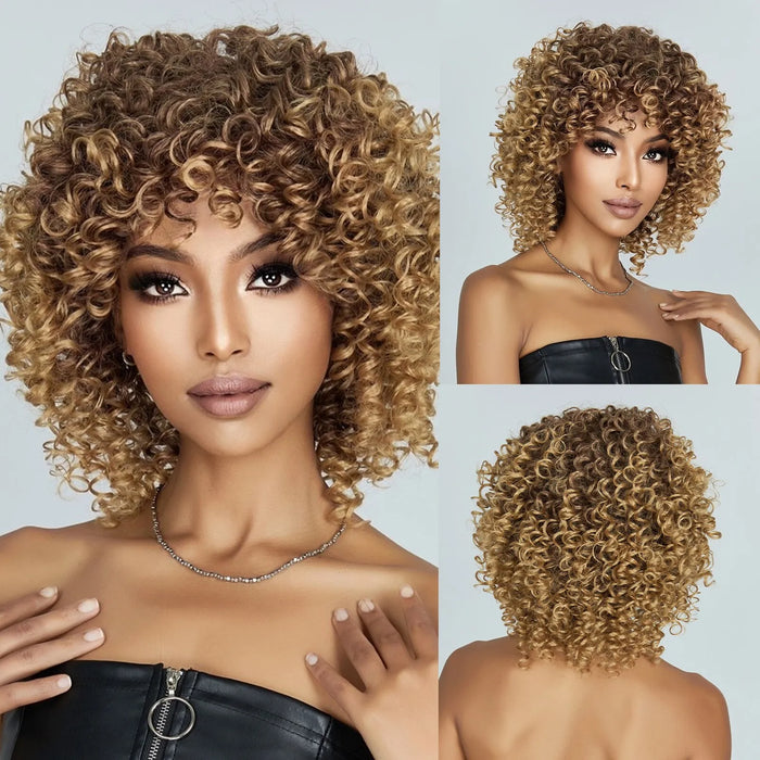 Short Brown Blonde Curly Synthetic Wig