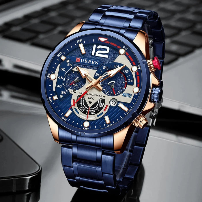 Sport Quartz Chronograph Men's Wristwatches Stainless Steel Clock With Luminous Watch