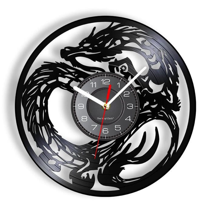 Yin Yang Dragon Vinyl Record Wall Clock