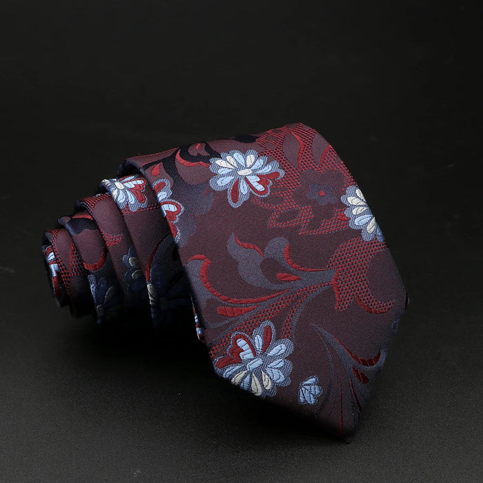 Floral Paisley Jacquard Necktie Red Blue For Mens Suits