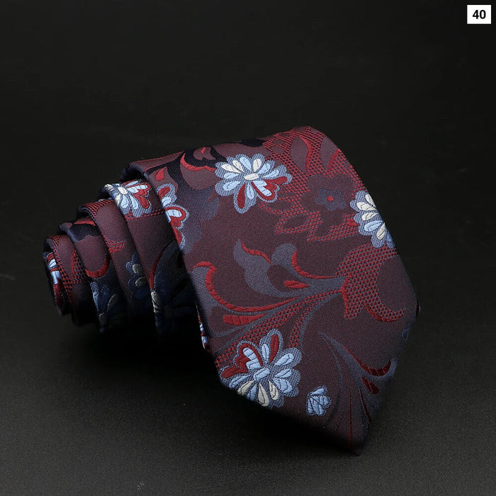 Floral Paisley Jacquard Necktie Red Blue For Mens Suits