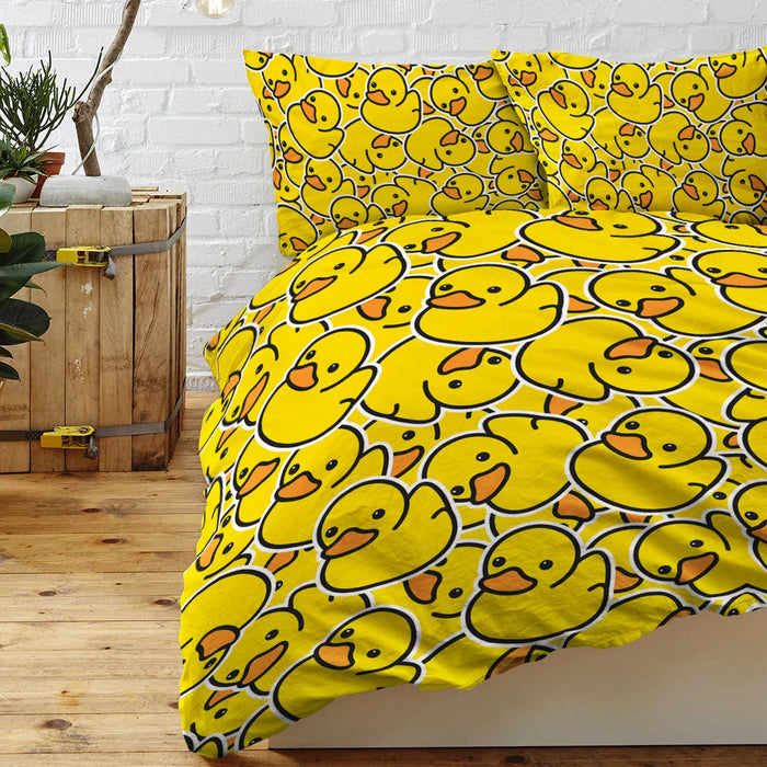 3 Piece Yellow Duck Design Bedding Set Duvet Cover With 2 Pillow Shams