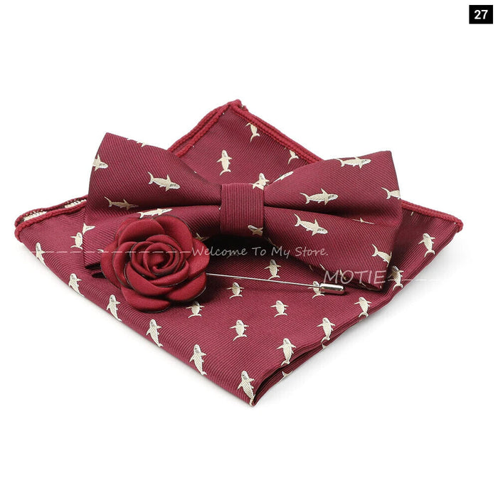 Cartoon Insect Bowtie Set Red Floral Brooches For Men