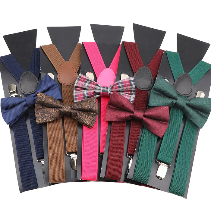 Plaid Bowtie Suspenders Set For Weddings