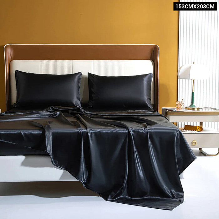 Luxury Black Satin Fitted Sheet Set Bedding