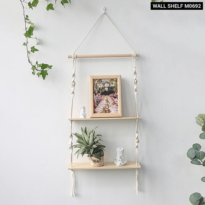 Boho Macrame Wall Shelf For Home Decor