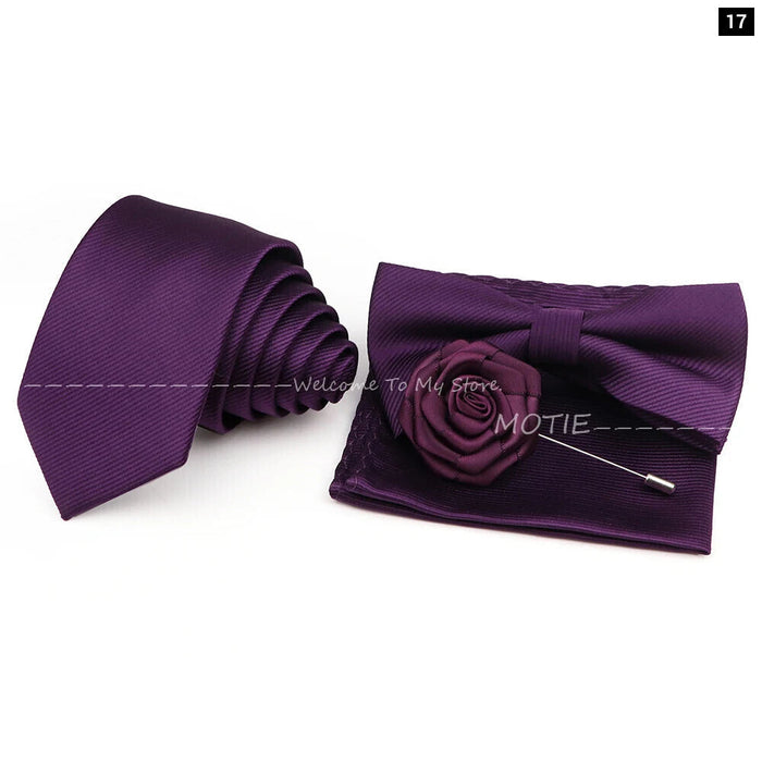 Tie Set Solid Colour Bowtie Handkerchief Brooch Cufflink For Business Weddings And Gifts