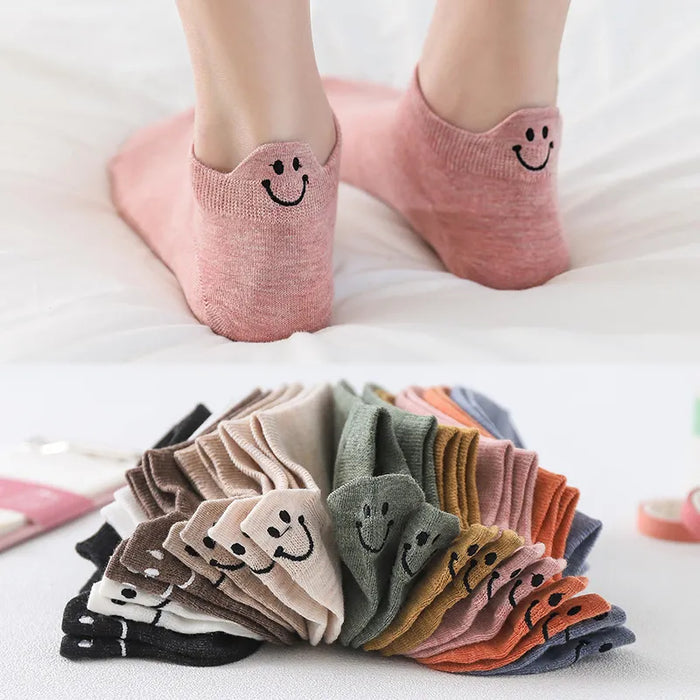 10 Pairs Short Socks For Women Spring/summer Smiling Face