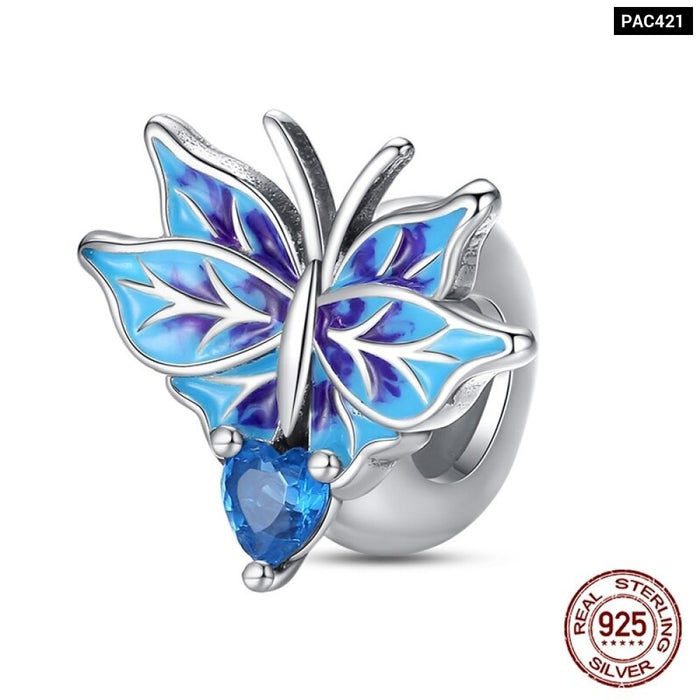 Fit Pandora Original Bracelet 925 Sterling Silver Cats Claw Butterfly Silicone Spacer Beads Colourful Zircon Fine DIY Jewelry