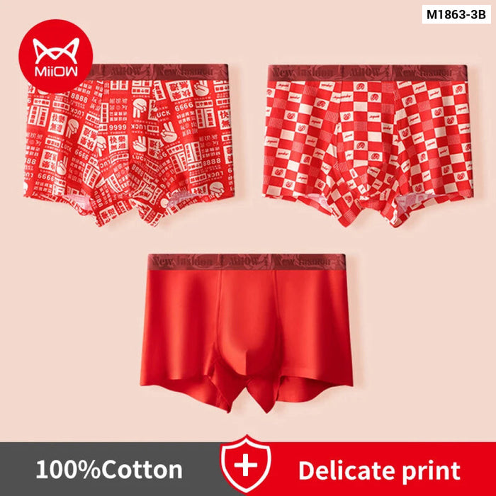 3 Piece Mens Red Print Boxers