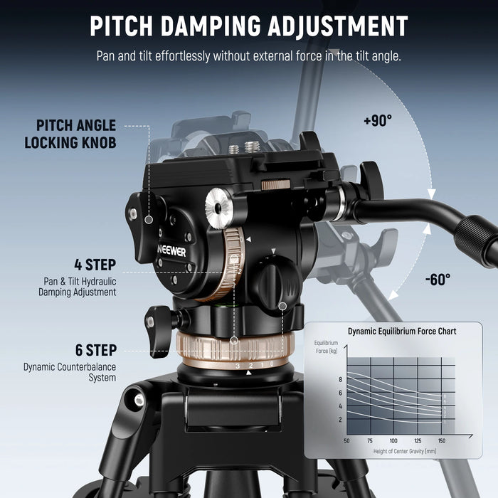 Professional Fluid Head Tripod With Dynamic Counterbalance And Damping Handle