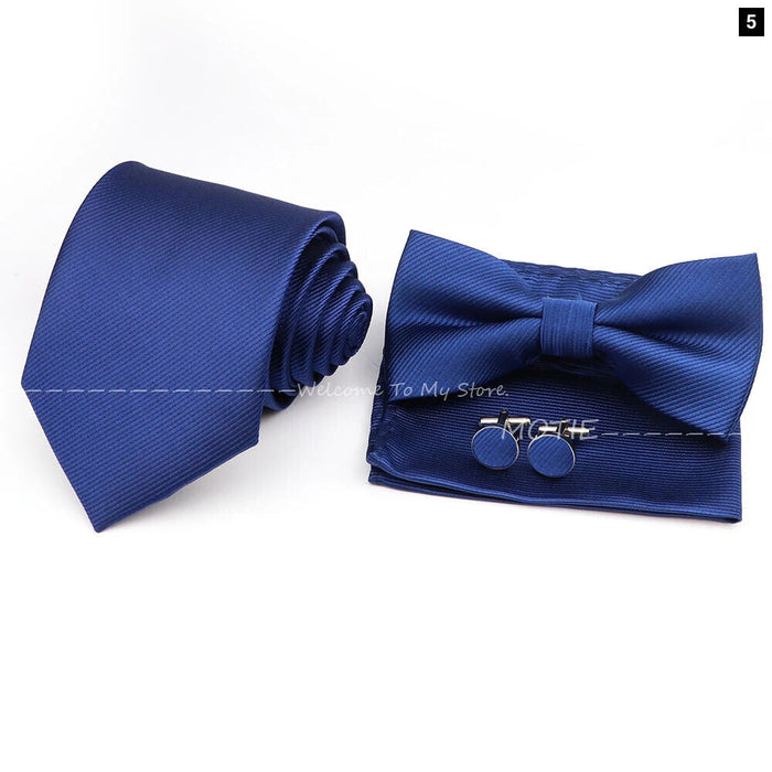 Tie Set Solid Colour Bowtie Handkerchief Brooch Cufflink For Business Weddings And Gifts