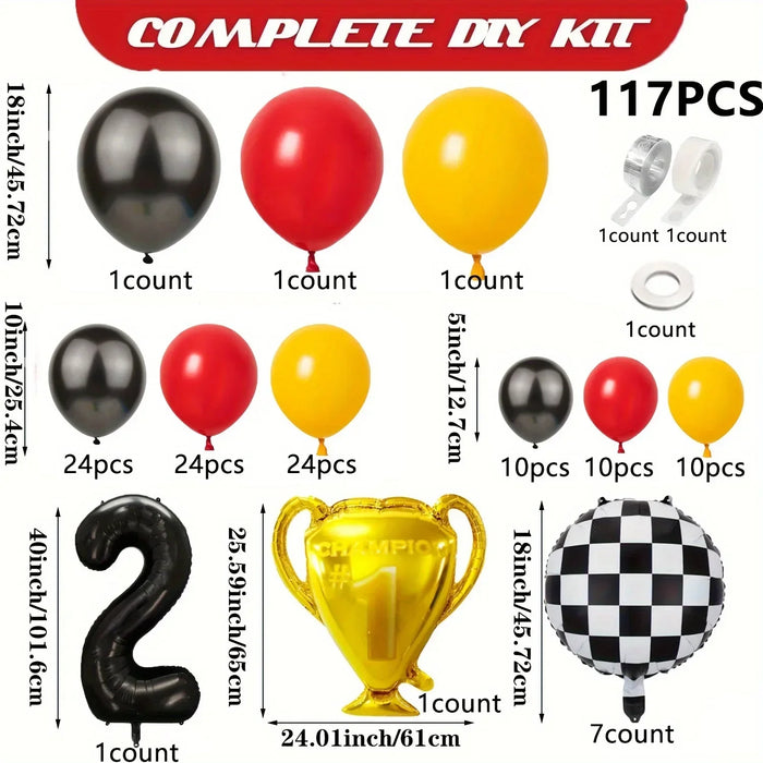 117Pcs All-In-One Car Balloon Garland And Arch Perfect For Lightning Mcqueen Racing Themed Birthday Parties And Themed Events