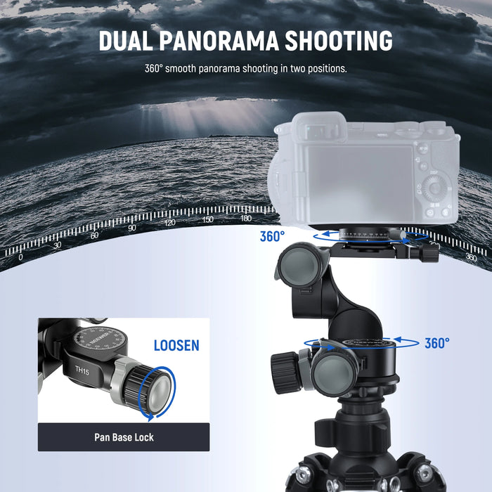 3 Way Geared Tripod Head With 360° Panoramic Arca Qr Plate Millimeter Micro Adjustment Aluminum Alloy