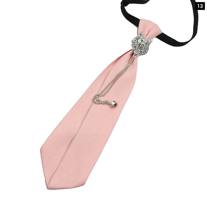 2 Pcs Pink Sage Green Ribbon Brooch Tie Set For Men Women And School Uniforms