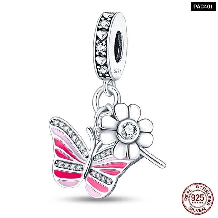 Fit Pandora 925 Original Bracelet 925 Sterling Silver Flower Bird Series Charms Beads For Women DIY Jewelrys Making