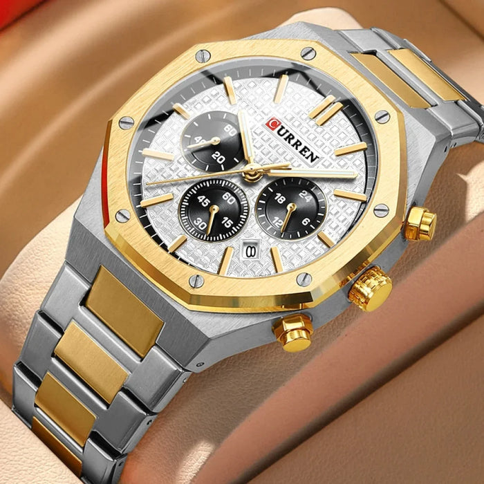 Fashion Quartz Square Design Dial Sports Stainless Steel Bracelet Luminous Hands Wrist Watches With Chronograph Function